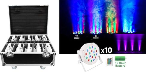 Rockville Battery Par Pack 50 White 20W Wash Lights (10) ، RGB Color Mixing ، Wireless DMX ، جهاز التحكم عن بُعد ، لدي جي وإضاءة الأحداث in Saudi Arabia