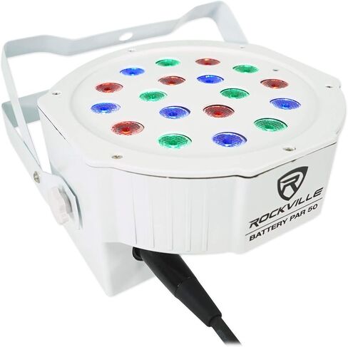 Rockville Battery Par Pack 50 White 20W Wash Lights (10) ، RGB Color Mixing ، Wireless DMX ، جهاز التحكم عن بُعد ، لدي جي وإضاءة الأحداث in Saudi Arabia