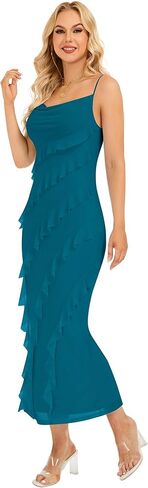 Formal Dresses for Women 2025 Summer Sleeveless Ruched Cowl Neckline Pullover Bodycon Long Wedding Guest Dresses in Kuwait