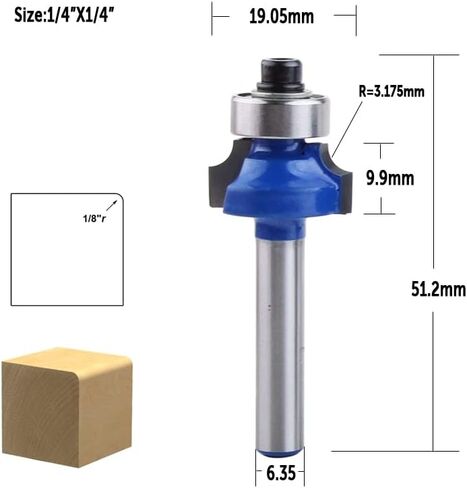 Jinchao-Router bits, 1/4" Tungsten Carbide Corner Round Over Router Bit with Bearing Milling Cutter for Wood Woodworking Tool, for Home DIY (Size : 6.35mmX6.35mm) in Saudi Arabia