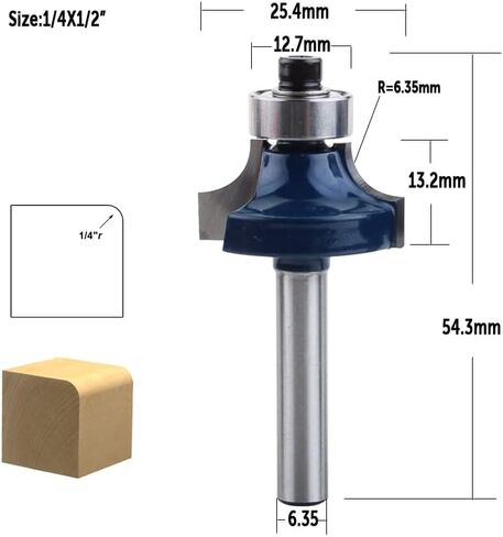 Jinchao-Router bits, 1/4" Tungsten Carbide Corner Round Over Router Bit with Bearing Milling Cutter for Wood Woodworking Tool, for Home DIY (Size : 6.35mmX6.35mm) in Saudi Arabia