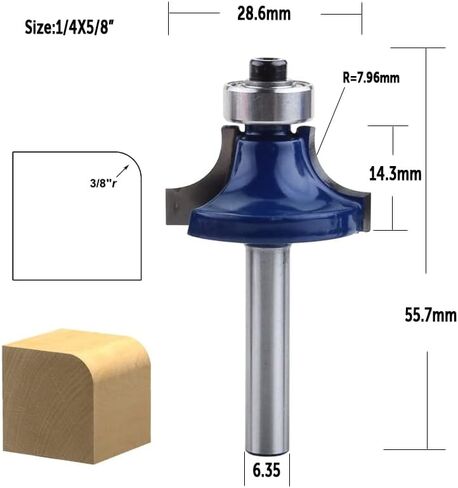 Jinchao-Router bits, 1/4" Tungsten Carbide Corner Round Over Router Bit with Bearing Milling Cutter for Wood Woodworking Tool, for Home DIY (Size : 6.35mmX6.35mm) in Saudi Arabia