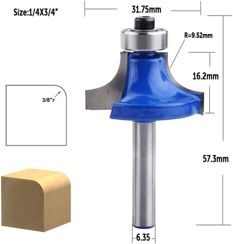 Jinchao-Router bits, 1/4" Tungsten Carbide Corner Round Over Router Bit with Bearing Milling Cutter for Wood Woodworking Tool, for Home DIY (Size : 6.35mmX6.35mm) in Saudi Arabia