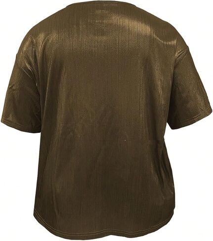 WDIRARA Women's Short Sleeve T Shirts Metallic Shiny Top Casual Round Neck Party Disco Club Tees in Kuwait