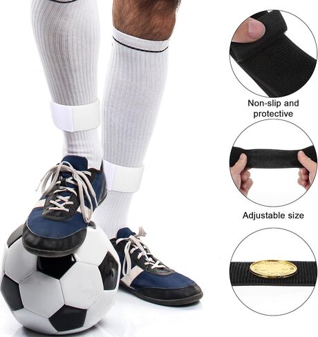 أحزمة حراسة كرة القدم ، 4 أجهزة كمبيوتر سهين وسادة مضادة لانزلاق كرة القدم Legging Shin الأشرطة الثابتة خفيفة الوزن قابلة للتعديل للرياضة ، والركل الكرة ، الجري ، ركوب الدراجات ، بالأبيض والأسود in Saudi Arabia