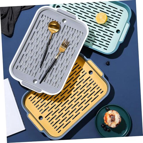 VALICLUD Double Layer Drain Tray Plastic Dish Drainer Water Filter Rectangular Cup Drying Rack for Kitchen Use for Fruits and Teas in Saudi Arabia
