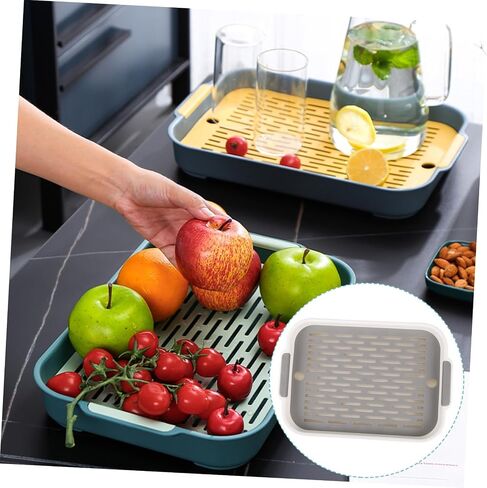 VALICLUD Double Layer Drain Tray Plastic Dish Drainer Water Filter Rectangular Cup Drying Rack for Kitchen Use for Fruits and Teas in Saudi Arabia