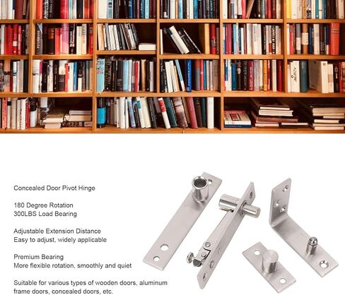 Door Pivot Hinge, 180 Degree Rotation Heavy Duty Pivot Hinge 300LBS Load Concealed Stainless Steel Door Hinge with Buffer Bead for Bookshelves Doors in Saudi Arabia