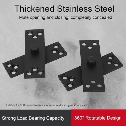 2pcs مجموعة مفصلة محور الباب المخفي ، 360 درجة محوري مفصل الفولاذ المقاوم للصدأ لأعلى ولأسفل حمولة سوداء 220 رطل لأبواب الألومنيوم الخشبية in Kuwait