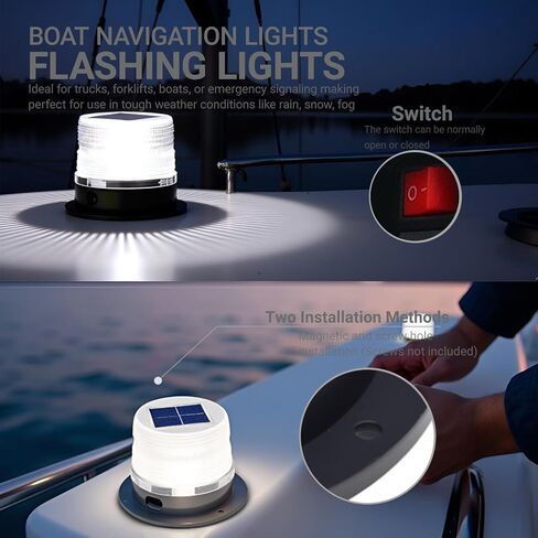 LED Solar Boat Lights for Yacht, Anchor Navigation Light, Magnetic Beacon Strobe Lights, 360° Wireless Outdoor Solar Lights, IP65 Waterproof, PC Material for Small Boats (White) in Saudi Arabia
