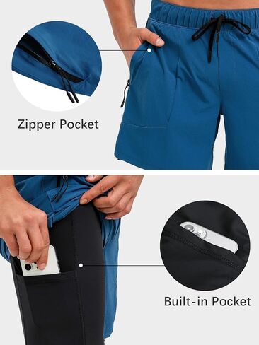 ECUPPER Mens Swim Trunks with Compression Liner Board Shorts with Zipper Pockets Quick Dry Swimwear Beach Bathing Swimsuit in Kuwait