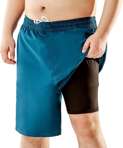 BRISIRA Big and Tall Mens Swim Trunks with Compression Liner Swimsuit Bathing Suit Swim Shorts Board Shorts Quick Dry 1X-6X in Saudi Arabia