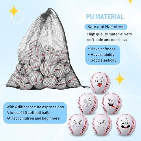 Blulu 30 Pack Foam Baseballs 9 بوصة الوجه كرة تدريب الرغوة كرات الرغوة للأطفال المبتدئين مع شبك in Saudi Arabia