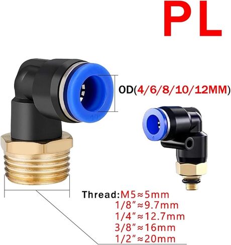 50PCS Pneumatic Air Connector PL 4-6-8-10-12mm Thread 1/8 1/4 3/8 1/2 Trachea Elbow Air Fittings Hose Quick Connectors(PL10-02 (OD10mm-1I4)) in Saudi Arabia