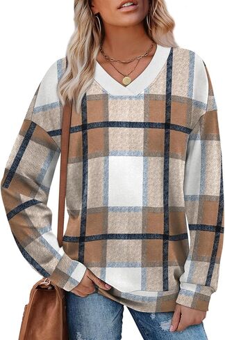 WIHOLL Sweatshirt for Women V Neck Sweaters Long Sleeve Shirts Fall Clothes Ribbed Collar 2025 Trendy Fashion in Saudi Arabia