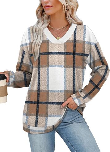 WIHOLL Sweatshirt for Women V Neck Sweaters Long Sleeve Shirts Fall Clothes Ribbed Collar 2025 Trendy Fashion in Saudi Arabia