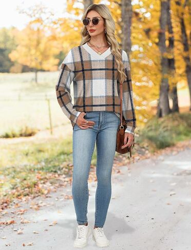 WIHOLL Sweatshirt for Women V Neck Sweaters Long Sleeve Shirts Fall Clothes Ribbed Collar 2025 Trendy Fashion in Saudi Arabia
