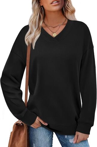 WIHOLL Sweatshirt for Women V Neck Sweaters Long Sleeve Shirts Fall Clothes Ribbed Collar 2025 Trendy Fashion in Kuwait