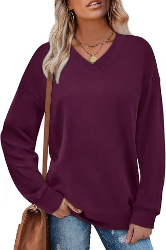 WIHOLL Sweatshirt for Women V Neck Sweaters Long Sleeve Shirts Fall Clothes Ribbed Collar 2025 Trendy Fashion in Kuwait