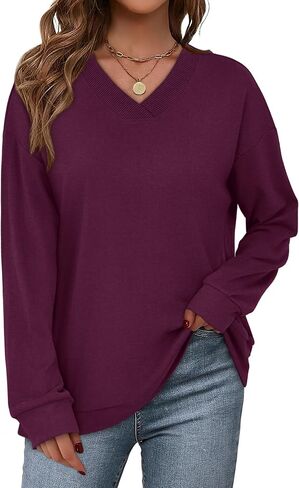 WIHOLL Sweatshirt for Women V Neck Sweaters Long Sleeve Shirts Fall Clothes Ribbed Collar 2025 Trendy Fashion in Kuwait