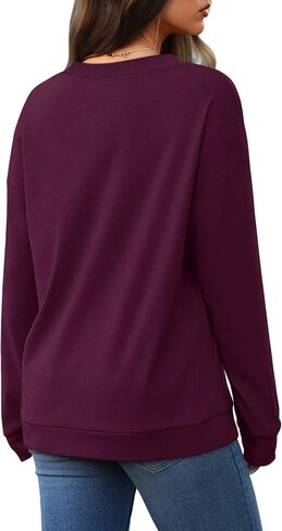 WIHOLL Sweatshirt for Women V Neck Sweaters Long Sleeve Shirts Fall Clothes Ribbed Collar 2025 Trendy Fashion in Kuwait
