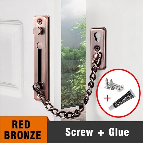 Red Bronze-Glue Stainless Steel Door Chain Lock Door Chain Door Latch Nail Thicken Door Lock 1Pcs in Saudi Arabia