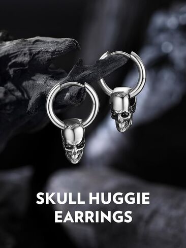 Bandmax Skull Earrings for Men Women Stainless Steel Skeleton Skull Head Hoop Earrings Stud Earrings Punk Gothic Earrings Halloween Jewelry in Kuwait