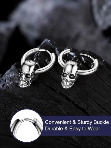 Bandmax Skull Earrings for Men Women Stainless Steel Skeleton Skull Head Hoop Earrings Stud Earrings Punk Gothic Earrings Halloween Jewelry in Kuwait