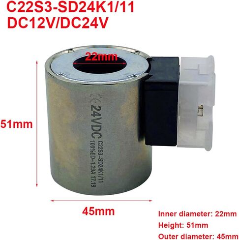 1PCS solenoid valve coil hydraulic valve coil pump truck accessories C22S3-SD24K1/12 DC12V/24V inner diameter 22mm(DC12V) in Saudi Arabia
