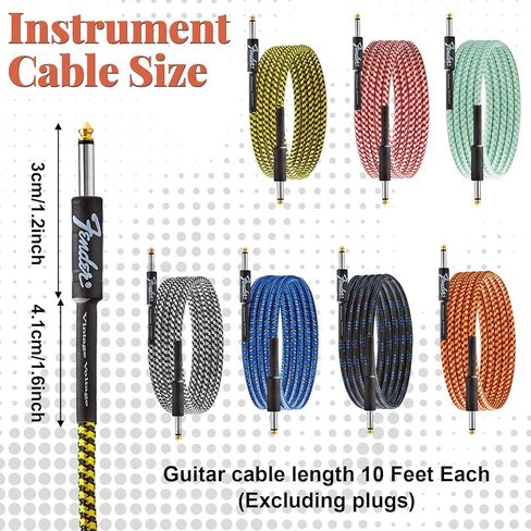 gisgfim 7 Pack Guitar Cable 10Ft Instrument Cables Bass Amp Cord for Bass & Electric Keyboard Effector Microphone Accessories Electrical Cables for Musical Instruments Equipment(Multicolored) in Saudi Arabia