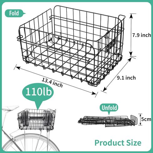 سلة سلة للدراجات الكبرى الكبير للدراجات الإلكترونية-سلة شحن دراجة مقاومة للماء قابلة للطي/بطانة أوكسفورد القابلة للإزالة ، طلاء مضاد للتجديف للتسوق/الناقلات للحيوانات الأليفة ، يناسب معظم الرفوف الخلفية in Kuwait