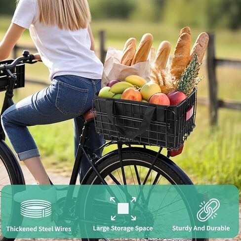 سلة سلة للدراجات الكبرى الكبير للدراجات الإلكترونية-سلة شحن دراجة مقاومة للماء قابلة للطي/بطانة أوكسفورد القابلة للإزالة ، طلاء مضاد للتجديف للتسوق/الناقلات للحيوانات الأليفة ، يناسب معظم الرفوف الخلفية in Kuwait
