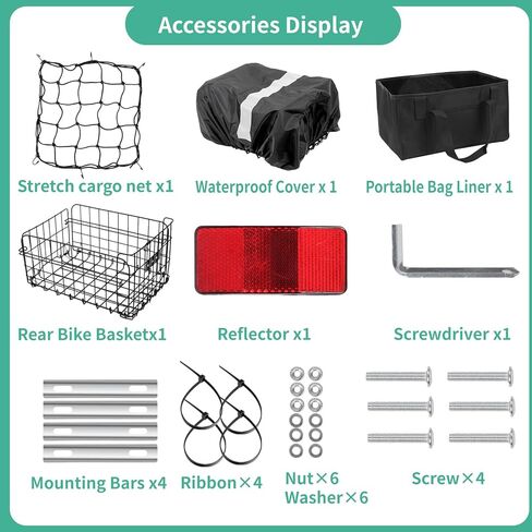 سلة سلة للدراجات الكبرى الكبير للدراجات الإلكترونية-سلة شحن دراجة مقاومة للماء قابلة للطي/بطانة أوكسفورد القابلة للإزالة ، طلاء مضاد للتجديف للتسوق/الناقلات للحيوانات الأليفة ، يناسب معظم الرفوف الخلفية in Kuwait