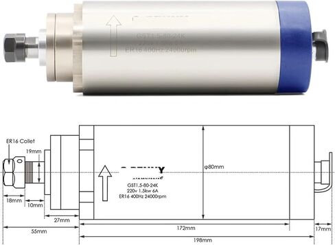 1.5kw ER16 air-cooled spindle 400Hz 0-24000rpm 4 bearings with 0.01mm accuracy(380v) in Saudi Arabia