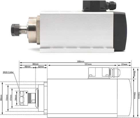 3.5kw ER20 air-Cooled Spindle Motor, with Flange, 4 Bearings, Precision 0.01mm, 220v/380v(380v) in Saudi Arabia