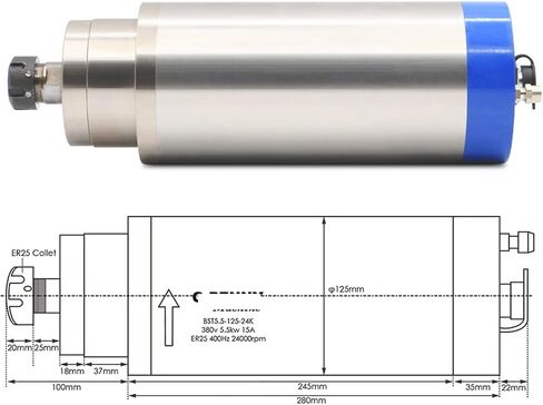 5.5kW ER25 CNC Spindle Motor Water-Cooled 380V/220V AC 4 Bearings high Speed(Wood working-380v) in Saudi Arabia
