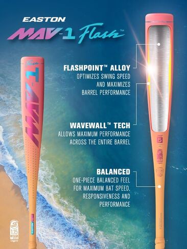 Easton | 2026 | MAV1 Flash Baseball Bat | USSSA - Coach/Machine Pitch | -10 Drop | 2 3/4' Barrel | 1 Pc. Alloy in Saudi Arabia