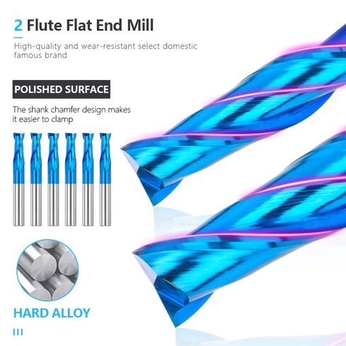 6mm Shank Flat End Mill 6mm Shank Nano Blue Coated 2 Flute Spiral Milling Cutter Carbide Router Bit CNC End Milling Bit(6x15x45) in Saudi Arabia