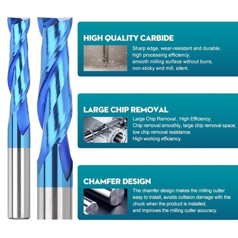 6mm Shank Flat End Mill 6mm Shank Nano Blue Coated 2 Flute Spiral Milling Cutter Carbide Router Bit CNC End Milling Bit(6x15x45) in Saudi Arabia
