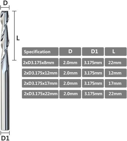 3.175mm ميناء ساق 2 مطحنة الطرف المسطح المسطح 3.175 ملم موجه دوامة بتات CNC Micro End Mills Carbide Milling Cutter (2.0xd3.175x17) in Saudi Arabia