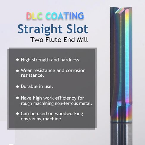 10Pcs 3.175/4/5/6/8mm Shank Two Flutes DLC Coating Straight Slot Milling Cutter CNC Two Dimension Cutting Tools Router Bit Woodworking End Mill(4.0x17x45L) in Kuwait