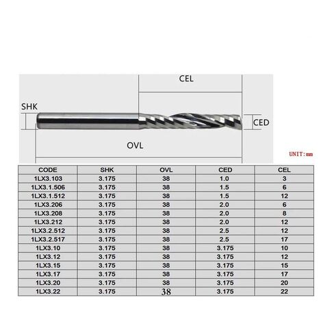 3.175mm Shank Single Flute CNC Router Bits One Flute Spiral End Mills Carbide Milling Cutter Spiral PVC Cutter(1LX3 17) in Kuwait