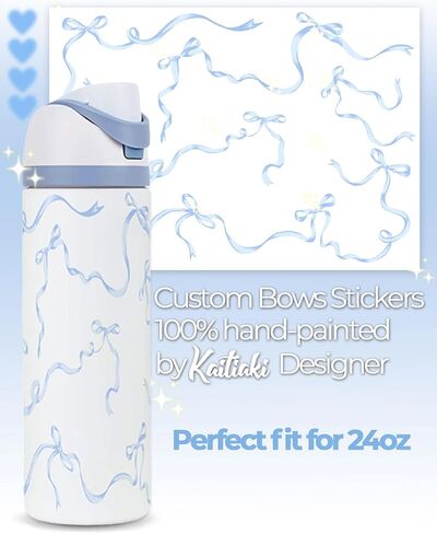 أقواس ملصقات لإكسسوارات Owala المخصصة - شارات Tumbling لطيفة ، تناسب 24 أوقية من الزجاجات Owala (Bower Breeze Bow ، Blue) in Kuwait