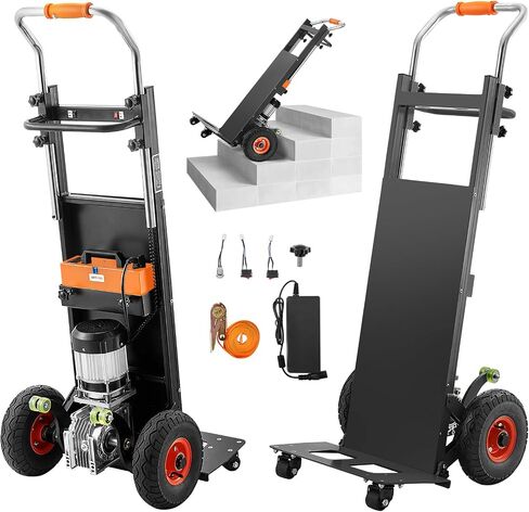 VEVOR Electric Stair Climbing Dolly, 880lbs Electric Stair Climbing Hand Trucks with 157.5in Rope & Extendable Handle, Heavy Duty Stair Climber for Warehouse Logistics, Moving Furniture(Black) in Saudi Arabia