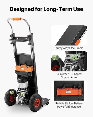 VEVOR Electric Stair Climbing Dolly, 880lbs Electric Stair Climbing Hand Trucks with 157.5in Rope & Extendable Handle, Heavy Duty Stair Climber for Warehouse Logistics, Moving Furniture(Black) in Saudi Arabia