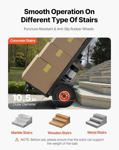 VEVOR Electric Stair Climbing Dolly, 880lbs Electric Stair Climbing Hand Trucks with 157.5in Rope & Extendable Handle, Heavy Duty Stair Climber for Warehouse Logistics, Moving Furniture(Black) in Saudi Arabia