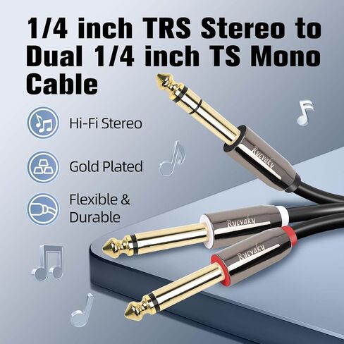 1/8 to Dual 1/4 Male Stereo Audio Cable,Right Angle 3.5mm TRS to 2 x 6.35mm TS Mono Y-Splitter Cable, Oxygen-Free Copper, for Recording, Mixer, Speaker, Electric Guitar,4ft, 2 Pack in Saudi Arabia