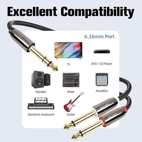 1/8 to Dual 1/4 Male Stereo Audio Cable,Right Angle 3.5mm TRS to 2 x 6.35mm TS Mono Y-Splitter Cable, Oxygen-Free Copper, for Recording, Mixer, Speaker, Electric Guitar,4ft, 2 Pack in Saudi Arabia