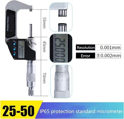 0-25-50-75-100 مم IP65 مستوى الرقمية خارج الميكرومتر ميكرومتر مقياس 0.001 مم أدوات قياس دقيقة (75-100 مم) in Kuwait