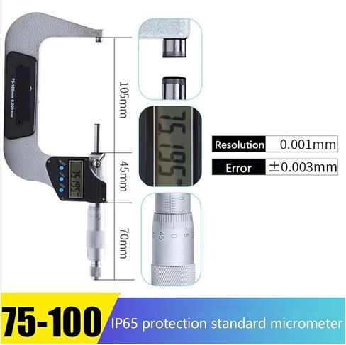 0-25-50-75-100 مم IP65 مستوى الرقمية خارج الميكرومتر ميكرومتر مقياس 0.001 مم أدوات قياس دقيقة (75-100 مم) in Kuwait